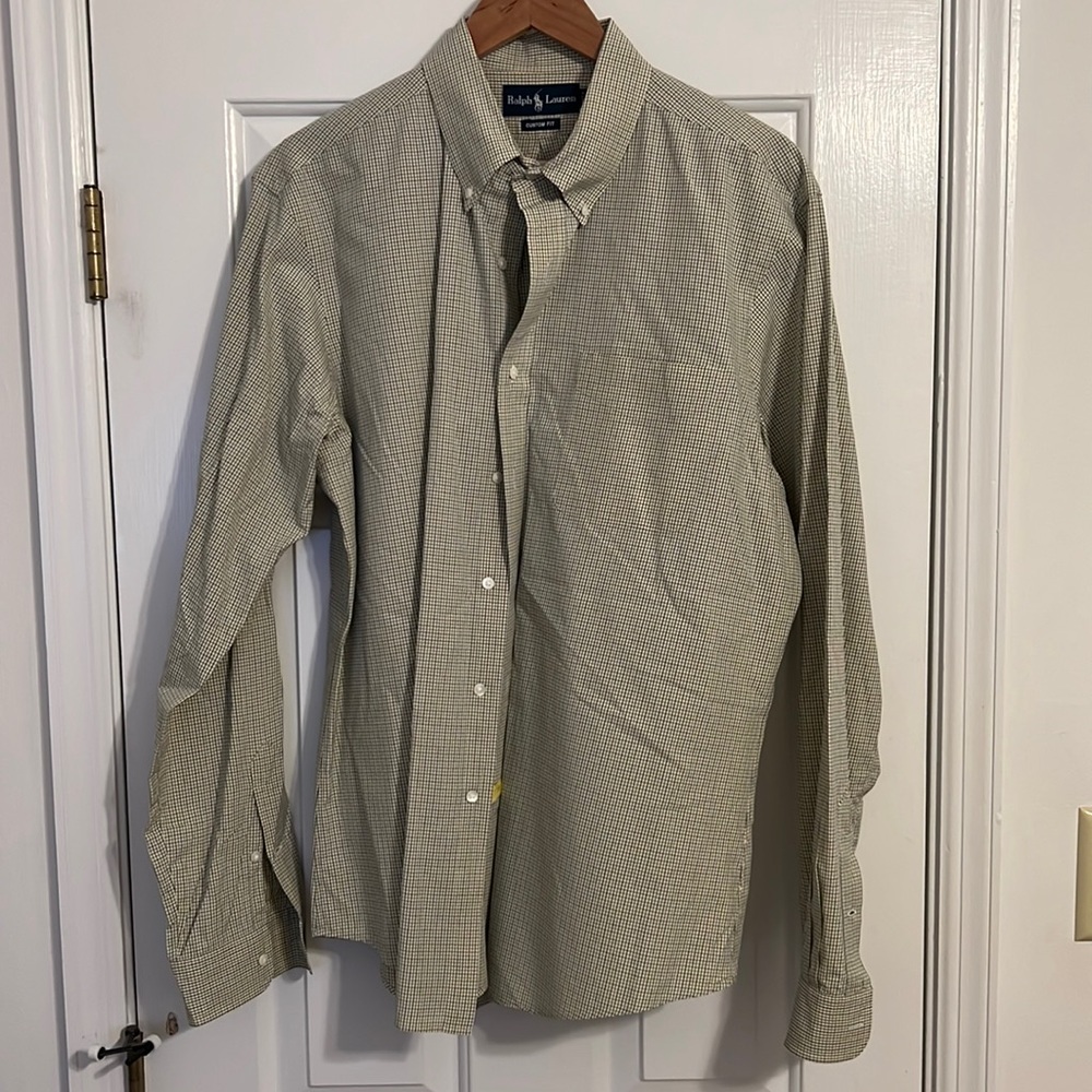 Ralph Lauren Button down shirt - XL - blue and black check on green/khaki color